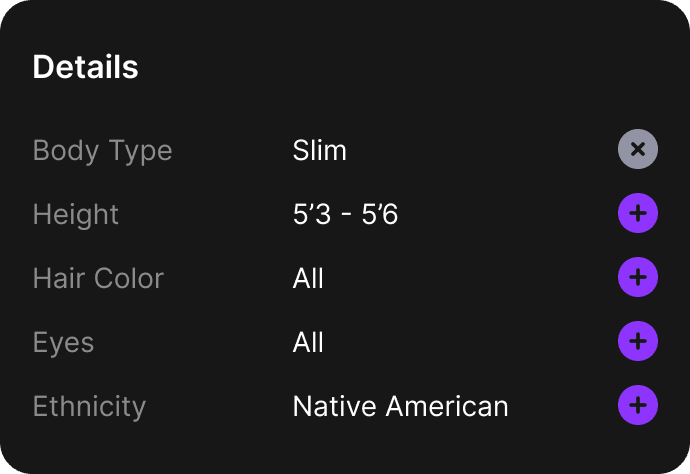 Details filter overlay